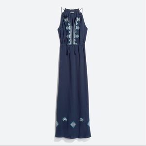 Navy Boho Embroidered Maxi Dress